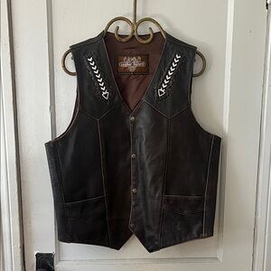 Vintage Leather Gallery Brown Beaded Biker Vest